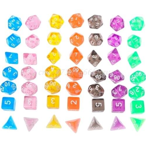7Pcs Clear Polyhedral Game Dice For Dragon Pathfinder D20 D12 2xD10 D8 D6 D4