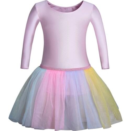 Girls 3/4 Sleeve Dance Ballet Leotard with Glittering TuTu Waistband Dress Kids Party Dresses Dancewear