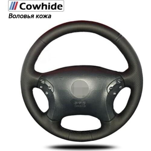 Handsewing Black Genuine Leather Steering Wheel Covers For Mercedes Benz W203 C-Class 2001-2007