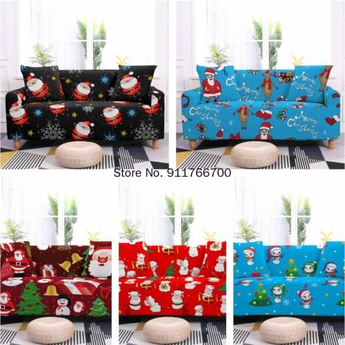 Santa Claus Furniture Cover Sofa Chaise Christmas Armchair Cover L Sofa Pillow Case Elastic Sofa Cover 1/2/3/4 Seaters Protector