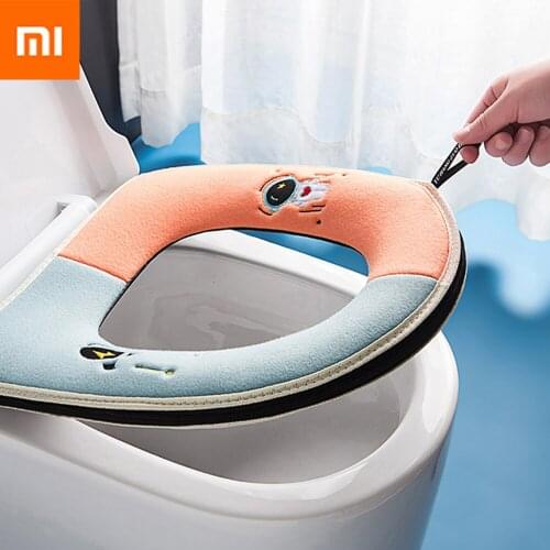 Xiaomi 1pcs winter warm toilet seat cover toilet cushion washable bathroom accessories solid color soft plush cushionbidet cover