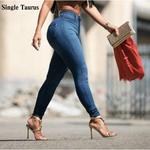 2021 Spring Slim Elasticity Skinny Jeans Women Europe High Waist Push Up Pencil Pants Mujer Casual Deep Blue Vintage Plaid Denim