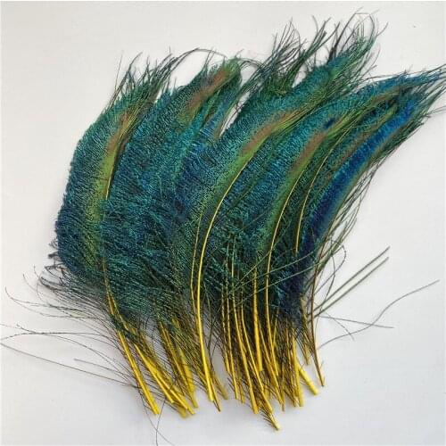 Factory 10pcs/lot Beautiful Golden Natural Peacock Feathers 30-40cm Jewelry Wedding Carnival for Home DIY Plumes