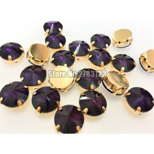 Gold bottom deep purple sew on claw stones,AAA+ Glass Crystal satellite shape loose rhinestones,DIY apparel accessories