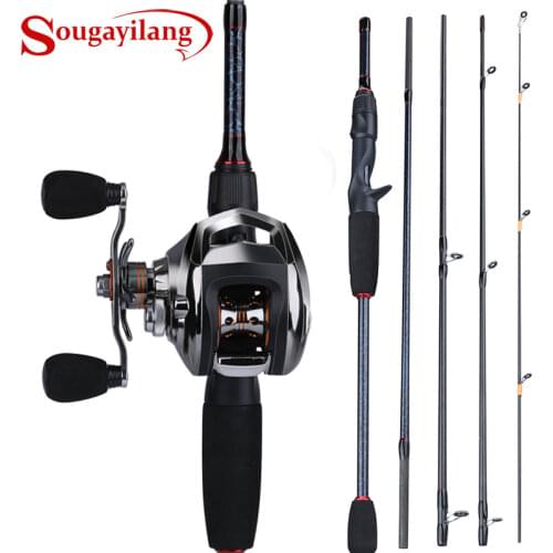 Sougayilang 4 Sections 1.8-2.4m Fishing Rod and 18+1BB Baitcasting Reel High Quality Carbon and Casting Fishing Reel Sets