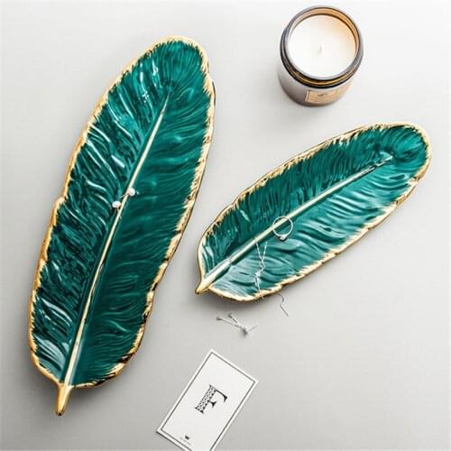 Nordic Ceramic Phnom Penh Jewelry Storage Tray Sushi Plate Leaf Feather Shape Candy Fruit Snack Serving Tray Kitchen Tableware