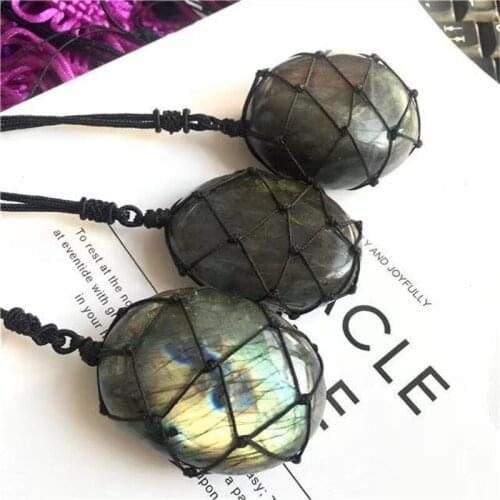 Labradorite Natural Stone Pendant Wrap Braid Necklace Yoga Macrame Necklace For Men Women Energy healing Necklace