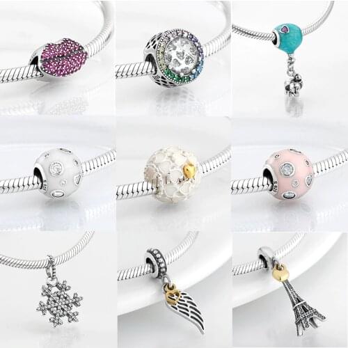 Fashion 925 Sterling Silver dramatic white enamel heart golden beads Fit Original JIUHAO Charm Bracelet Jewelry making