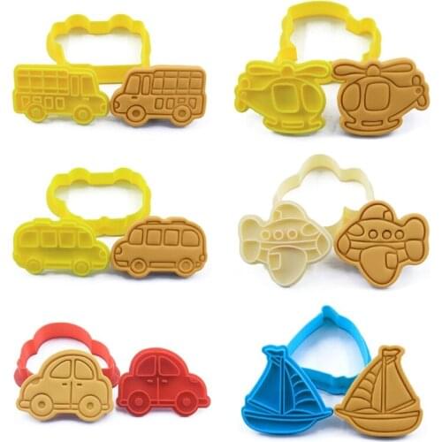 Cartoon Car Shape 3D Pressable Stamped Embossed Biscuit Cookie Cutters Mold 37MF