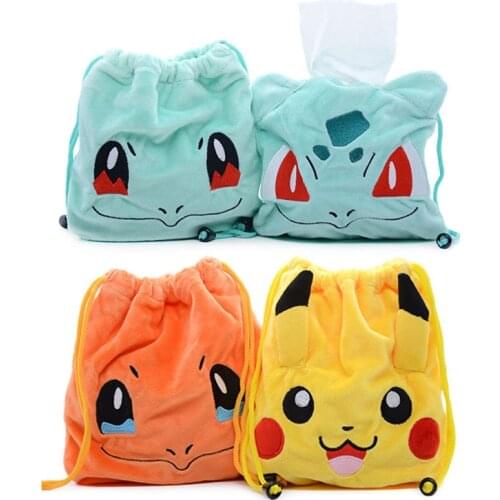 Pokemon Pikachu Charmander Squirtle Bulbasaur Stuffed Plush Doll Drawstring Pocket Storage Sundries Bag Coin Purse
