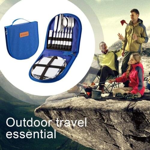 Outdoor Picnic Camping Tableware Fork Spoon Knife Bottle Opener Steel Foldable Pocket Tableware Set Hike Kitchen Tools