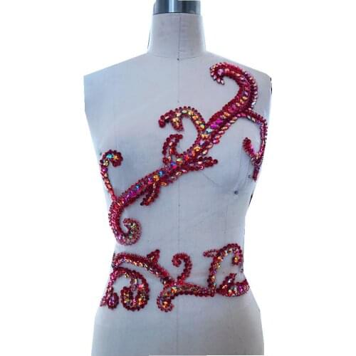 Handmade crystal patches trim sew o red rhinestones applique for dress accessories chest 34*33cm blet 35*10cm