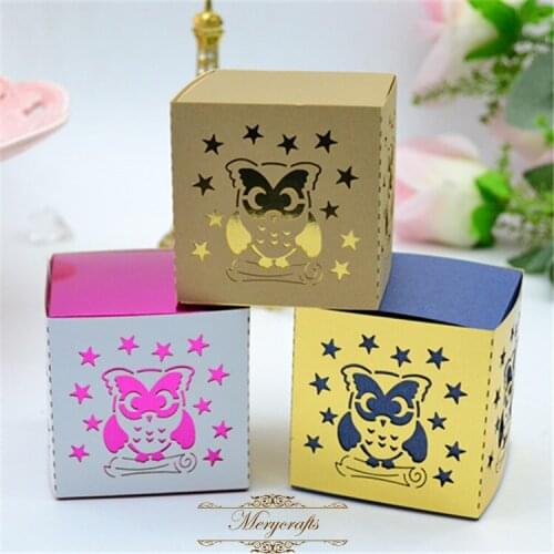 New arrival owl design lovely baby shower party square shaped laser cut gift boxes