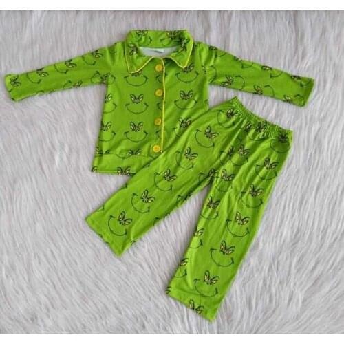 Nightwear baby boys pajamas green lapel sleepwear with button long sleeve kids clothing