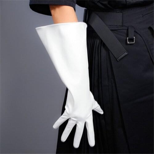 Long Gloves 38cm Big Sleeves Puff Sleeves Simulation Leather Imitation Leather Light Gray Unisex DXPU05