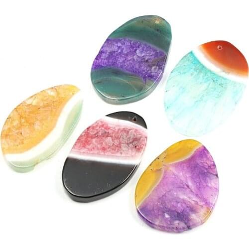 5pcs Natural Striped Agate 15*15*5mm Stone Oval-shaped Pendant Colorful for Charms Women Jewelry Making DIY Necklace Accessories