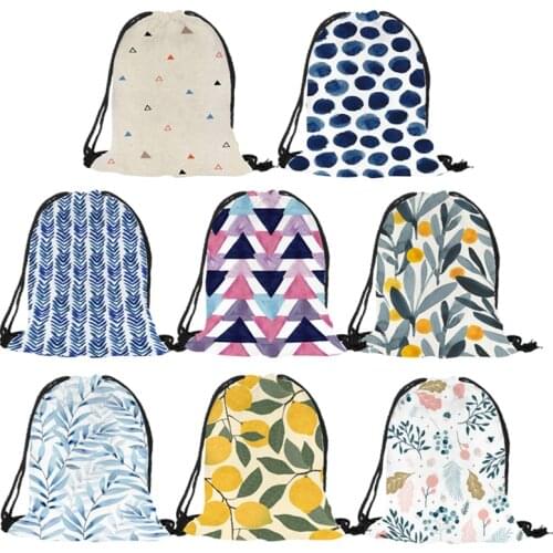 Simple Style Geometric Pattern Artistic Leaf Print Drawstring Bag Casual Practical Polyester String Backpack Outdoor Package