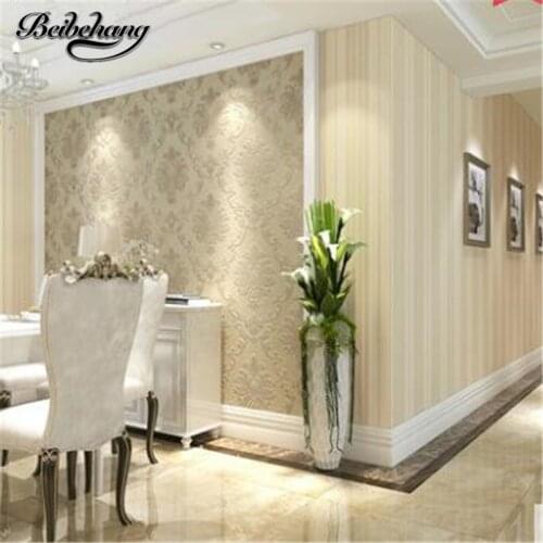 Beibehang Simple European luxury high - grade wallpaper three-dimensional striped bedroom living room television background wall