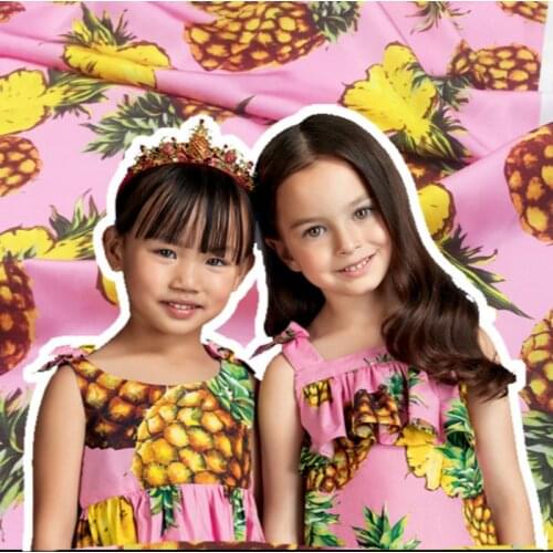 Pink pineapple printed polyester fabric cloth 145 cm width fashion womens shirt dress childrens clothing handmade DIY fabric