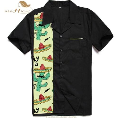 SISHION Summer Mens 50s Male Clothing ST110 Rockabilly Style Casual Cotton Blouse Mens Fifties Bowling Shirts Short Sleeve
