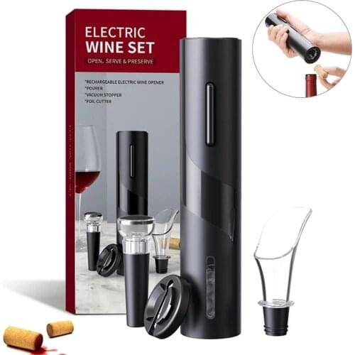 4 Pcs Set Electric Wine Opener Creative Rechargeable Automatic Corkscrew Wine Bottle Opener USB Charging Cable Foil Cutter Tools