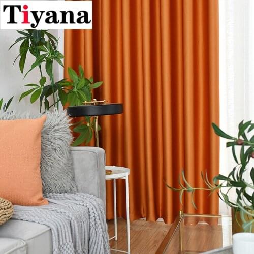 Blue Solid Blackout Curtains for Living Room Orange Curtains for Bedroom Curtains for Window Treatment Finished Blinds JK243Z