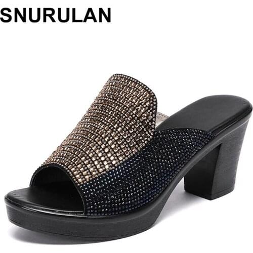 SNURULAN size 35--41 Womens Slippers Sandals 2021 Summer 8cm High Heels Women Shoes Woman Slippers Summer Sandals Fashion Shoes