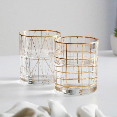 300ml New Style Gold-Tone Geometry Wine Glass Cup Whisky Vodka Wine Cup Multi Purpose Creative Plaid Glass Juice Cup Glassware