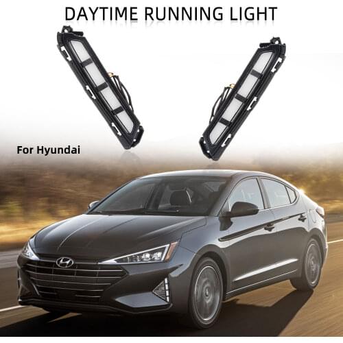 LED DRL Headlight for Hyundai Elantra 2019 2020 White LED Fog lights Yellow Turn Signal Function Fog Light Driving Lamp Daylight