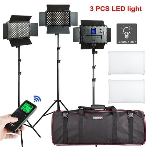 VILROX VL-S192T LED Video Light 2/3PCS Bi-color Dimmable Wireless remote Panel Lighting Kit + 75"Light Stand for photos shooting