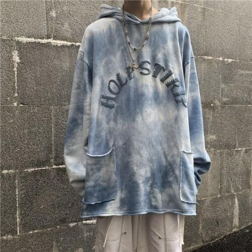 Woman Sweatshirts Casual Loose Lazy Tie Dye Hoodies Japanese Harajuku Vintage Letter Embroidery Streetwear Clothing For Women