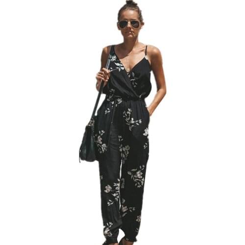 50% Hot Sale Women Summer Sexy Backless Casual Deep-V Floral Print Strappy Jumpsuits Romper