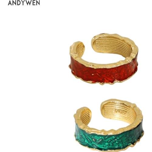ANDYWEN 925 Sterling Silver New 2021 Green Red Open Adjustable Ring Women Irregular Geometric Women Fashion Jewelry Jewels