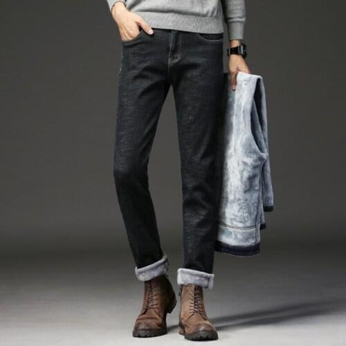 Winter for Man Warm Jeans Fleece Thicken Warm Blue Denim Jeans High Quality Men Stretch Slim Fit Casual Jeans Elastic Pants 40