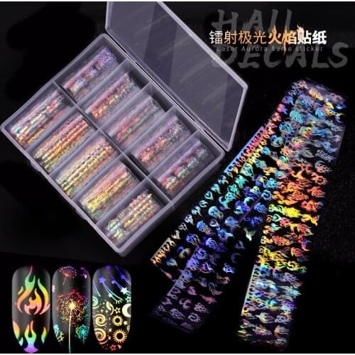 10Rolls/4*92cm Holographic Flame Dandelion design Nail Foil Nail Art Stickers Aurora Laser Holo Panda Nail Foil Decal Decoration