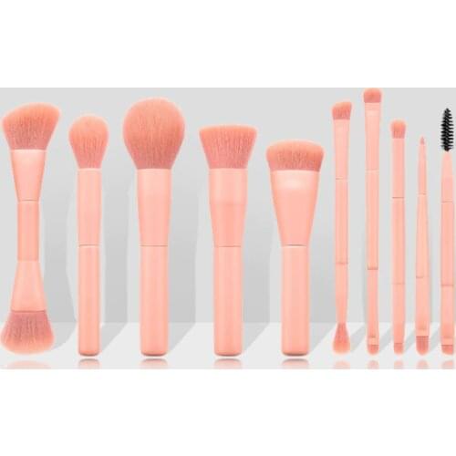 10 PCS Pink Wooden Handle Cosmetic Brushes Top Quality Single Eyebrow Eyeshadow Brush Makeup Brush Sets Make-up Tools