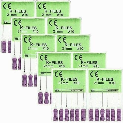 10 Packs Dental K-Files 21mm #10 Stainless Steel Endo Root Canal Files Endodontic Instruments Hand Use K-FILE