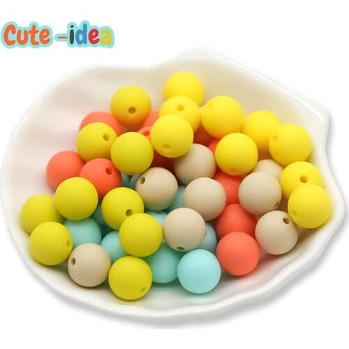 Cute-idea 12mm Silicone Beads 100pcs Food Grade Baby Teething Beads Nursing Bracelet Silicone Tiny Rod Baby Teether Toy Pacifie