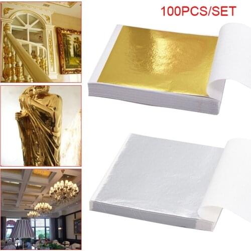 100 Pcs Gold Leaf Sheets Foil Paper for Arts Slime DIY Gilding Nails Art Craft SP99