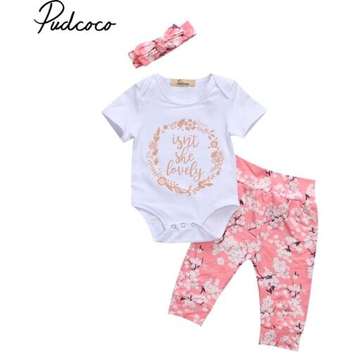 2018 Brand New Newborn Toddler Infant Baby Girl Romper Pants Headband Set Jumpsuit Clothes Outfits 3PCS Set Flower Sunsuit
