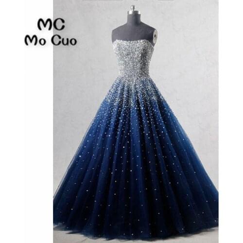 Ball Gown Elegant Prom dresses Long with Beaded Sweetheart Tulle Navy Blue dress for graduation Formal Evening Prom Dress