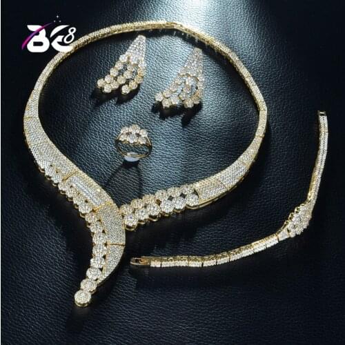 Be 8 Famous Luxury Shinning Gold Color Women Wedding Set Bridal 4pcs Cubic Zirconia Necklace Dubai Dress Jewelry Set S243