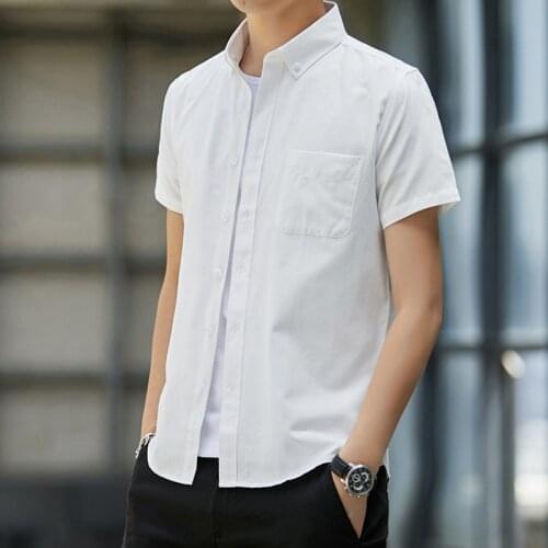 White Oxford Men Shirts 2020 Summer Short Sleeve Casual Mens Button Down Shirt Fashion Camisas Slim Solid Pocket Chemise Homme