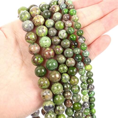 Natural Stone Beads Green Emperor Pine Charm Round Loose Beads for Jewelry Making Needlework Bracelet DIY 4-12 MM