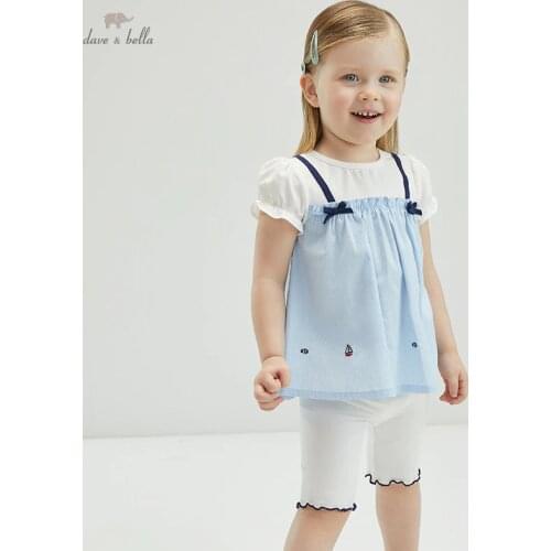 DBM18129 dave bella summer baby girls cute bow cartoon print clothing sets kids fashion short sleeve sets children 2 pcs suit