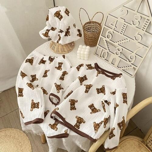2021 New Cartoon Baby Clothes Set Boy And Girls Bear Print Long Sleeve T Shirt + Pants 2pcs Children Clothing Suit Cotton Kids