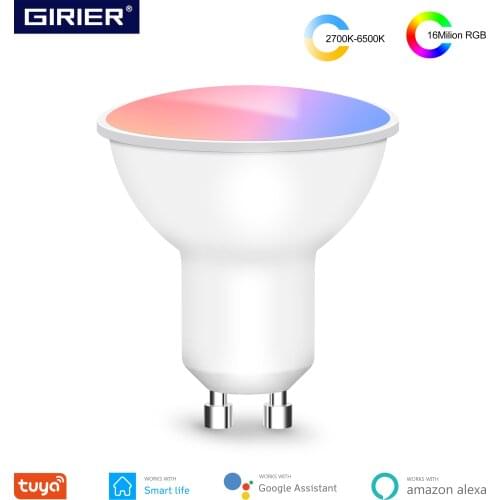 GU10 Tuya Wifi Smart LED Bulb, App Voice Remote Control Dimmable RGB Light Bulb 4W Timing Function, Works with Alexa Google Home