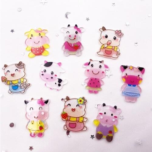 Kawaii Colorful Glitter Cattle Flatback Acrylic Sheet Planar Miniature Pattern Applique DIY Decor Craft Christmas Scrapbook