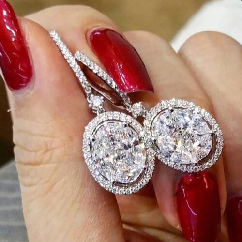 UILZ Classic Gorgeous Drop Earring for Women Silver Color Oval CZ Stone Wedding Bridal Earring Party Anniversary Gift Earrings