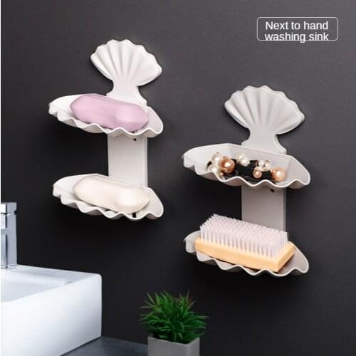 PP Thick Material Soap Box Suction Cup Wall-mounted Household Soap Holder Toilet Free Punch Creative Drain Shell Bathroom Shelf